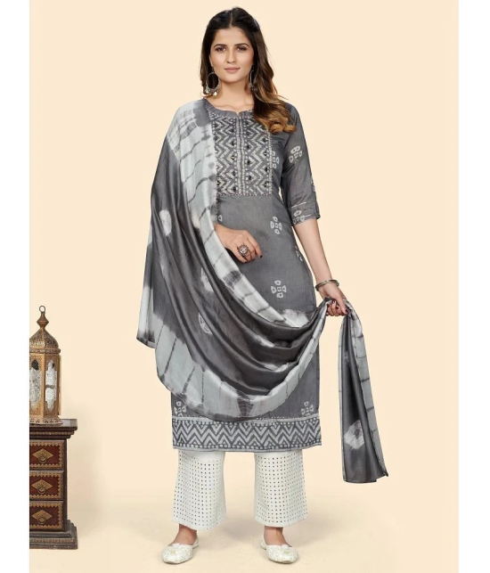 Vbuyz - Grey Chanderi Womens Straight Kurti ( Pack of 1 ) - None