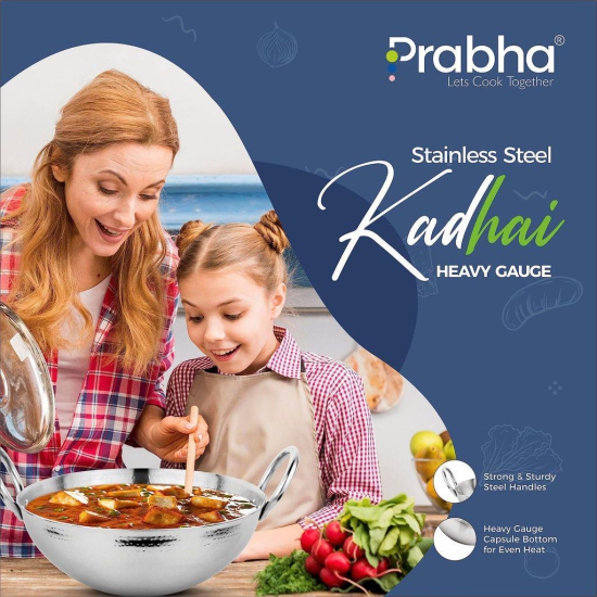 Prabha Stainless Steel New Heavy Gauge Hammered Finish Advanced Heat Dispersion, 3.4 L, Size 280MM, Compatible with Induction & Gas Stove
