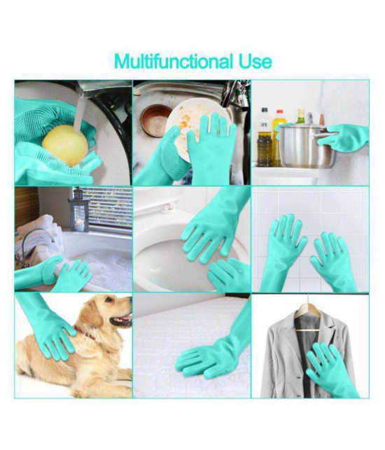 Perfect Pricee Silicon Brush Gloves Rubber Universal Size Cleaning Glove 2 Gloves