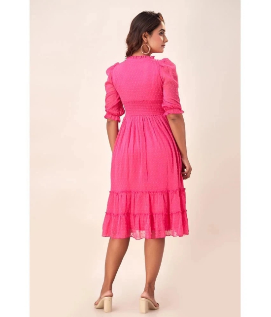 FabbibaPrints Chiffon Self Design Midi Womens Fit & Flare Dress - Pink ( Pack of 1 ) - None