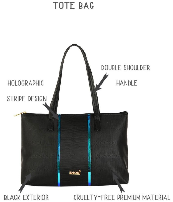 Enoki - Black Faux Leather Tote Bag - Black