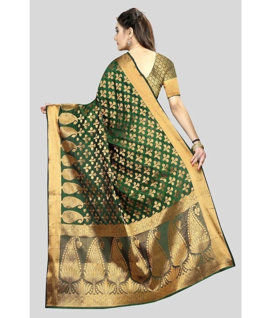 Gazal Fashions - Green Banarasi Silk Saree With Blouse Piece ( Pack of 1 ) - Green