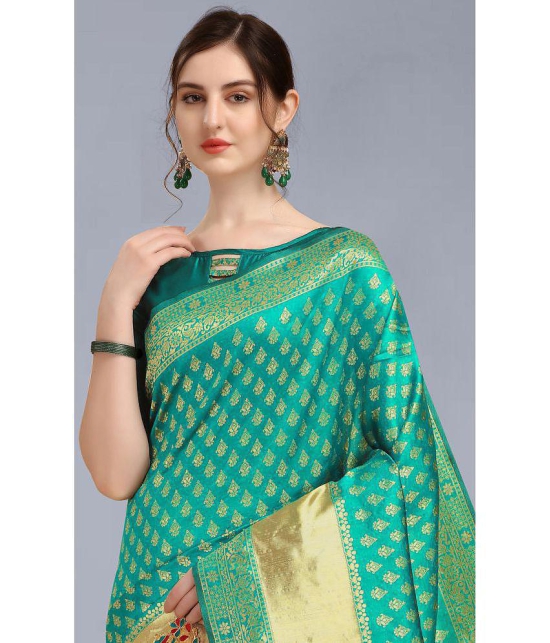 OFLINE SELCTION - Rama Cotton Blend Saree With Blouse Piece ( Pack of 1 ) - Rama