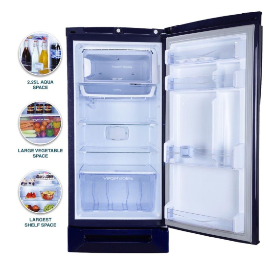 Godrej 202 L 4 Star Advanced Inverter, Jumbo Vegetable Tray Direct Cool Single Door Refrigerator With Base Drawer(RD 210D TDI MN BL, Marine Blue)