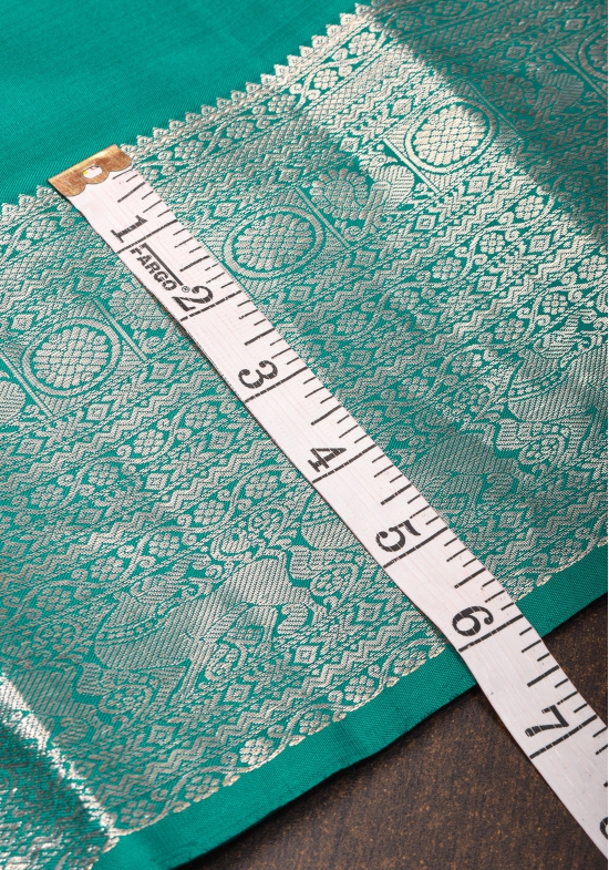 Teal Kanjivaram Silk Saree with Mandala motifs and 6.2