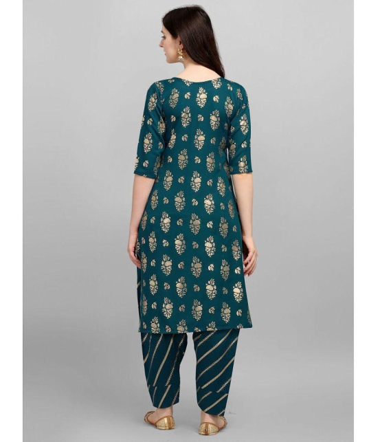 gufrina Rayon Printed Kurti With Salwar Womens Stitched Salwar Suit - Teal ( Pack of 1 ) - None