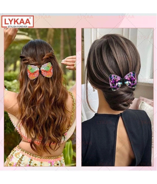 Lykaa Sequin Sparkle Hair Bows Clips Large Big Shiny Glitter Alligator Hair Clips For Women - 2Pcs - Multi