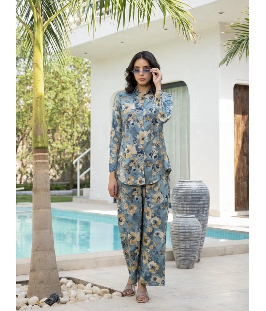 Divena Blue Printed Pant Top Set - None