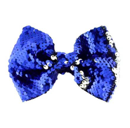 2 color reversible sequin bow hairclip in large size - silver and blue