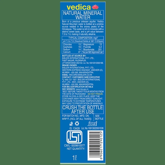 Bisleri Natural Mountain Water - Vedica, 1 L Bottle