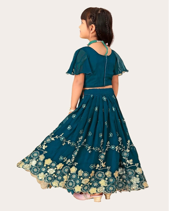 Ethnic Wear Georgette Silk Embroidered Indian Style Full Stitched Lehenga Choli Set-Blue / 3 Years-4 Years