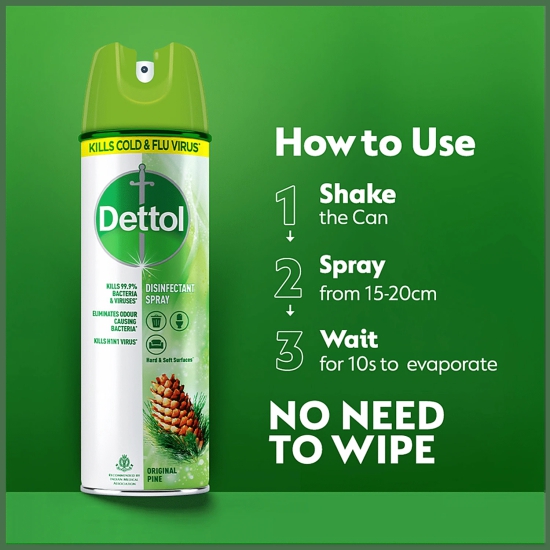 Dettol Surface Disinfectant Sanitizer Spray - Kills Germs & Bacteria, Original Pine, 225 Ml