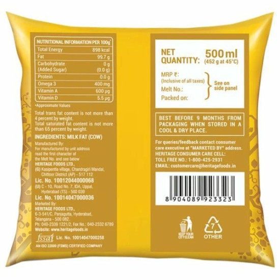 Heritage Cow Ghee Pouch, 500 ml