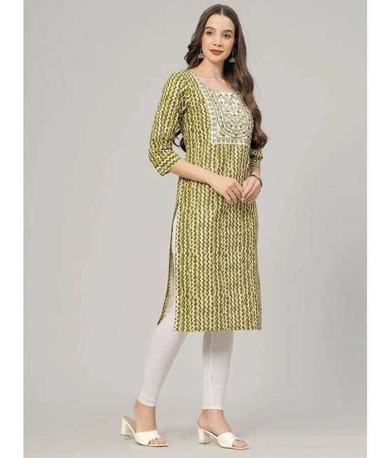 JC4U Cotton Embroidered Straight Womens Kurti - Green ( Pack of 1 ) - None