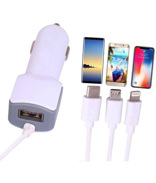 3 In 1 Multi Pin Universal Portable Adapter 3.1 amp Car Mobile Charger Charging Cable For (iPhone,Type C and Micro USB)