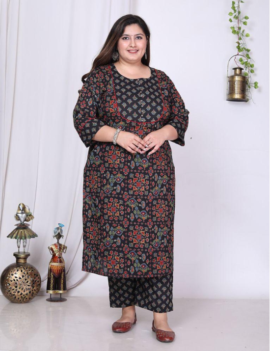 Swasti Cotton Printed Kurti With Palazzo Womens Stitched Salwar Suit - Black ( Pack of 1 ) - None