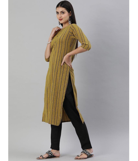 Hritika Cotton Blend Striped Straight Women's Kurti - Mustard ( Pack of 1 ) - None