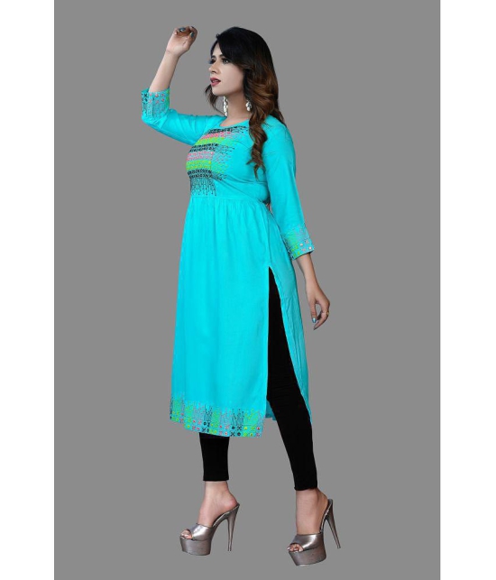 haya fashion - Turquoise Rayon Women's Straight Kurti ( Pack of 1 ) - None