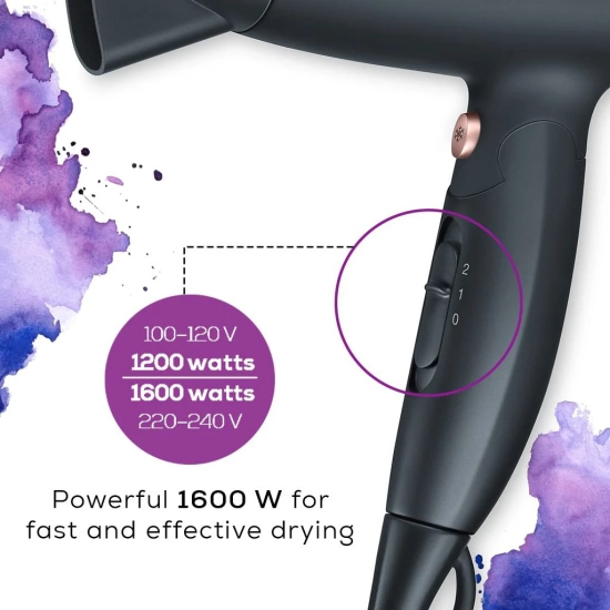 Beurer HC 25 1600 watts travel hair dryer With Heat & Cool Setting and Detachable Slim professional nozzle | 3 Years Warranty, Multicolor