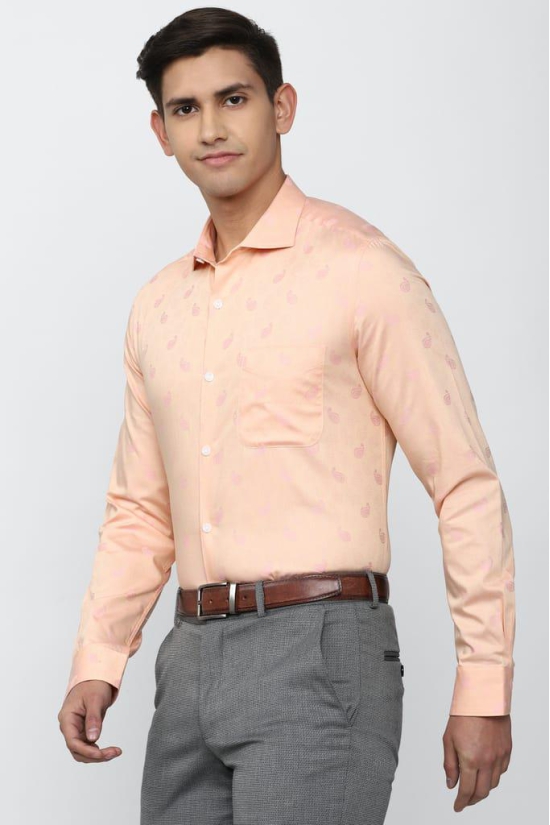 Men Peach Slim Fit Formal Full Sleeves Formal Shirt