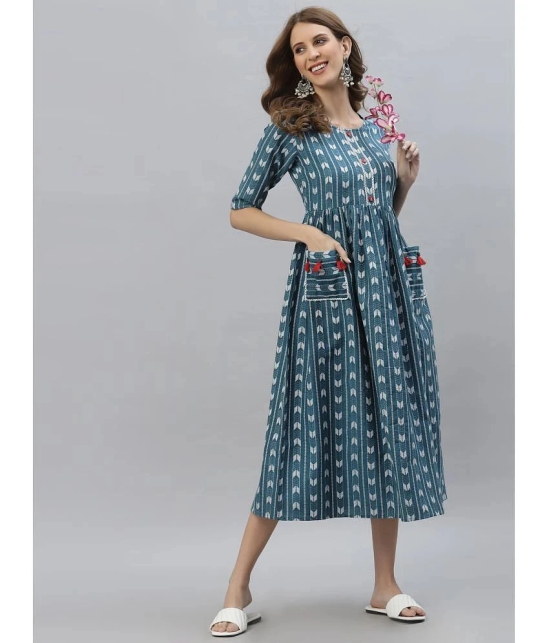 Stylum - Blue Cotton Blend Womens Flared Kurti ( Pack of 1 ) - None