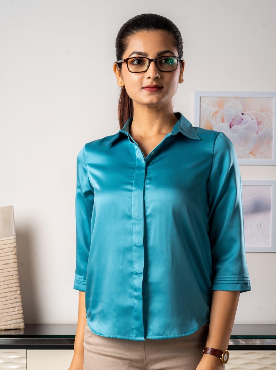 Turquoise Satin Shirt-XL