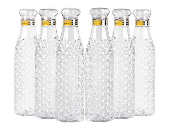 Denzcart Diamond Pattern Plastic Water Bottle Set Of 6 ( 1000ml Each,Plastic ) (White, PET) (5)  by Ruhi Fashion India