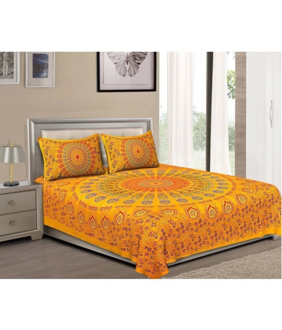 UniqChoice Cotton Double Bedsheet with 2 Pillow Covers - Yellow