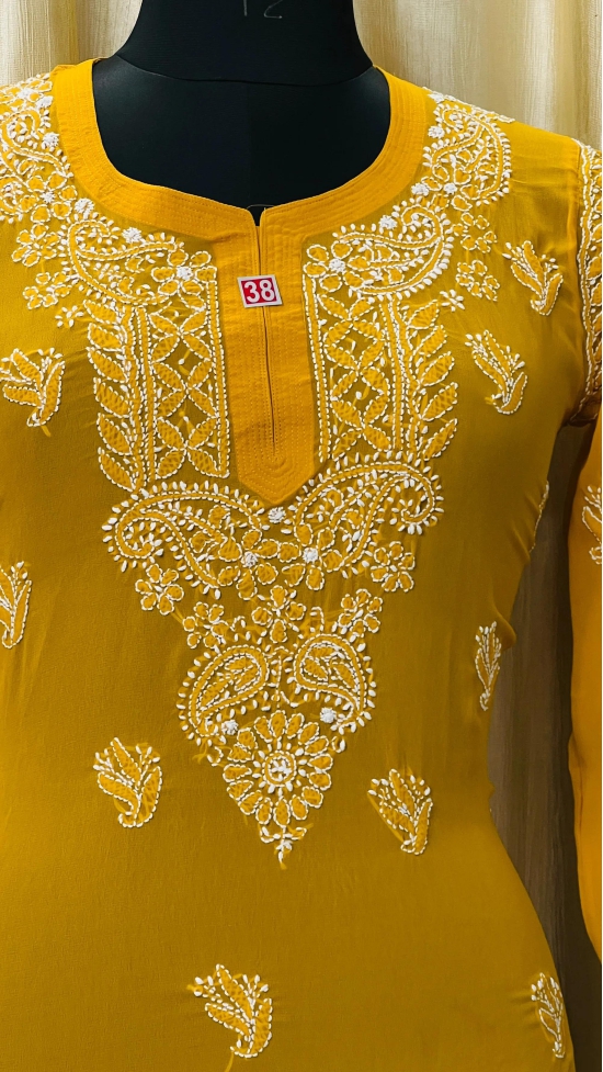 Short Top & Dupatta sets-MUSTARD YELLOW / Premium Soft Georgette