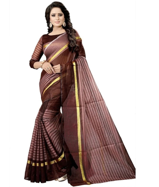 Saadhvi Cotton Silk Printed Saree With Blouse Piece - Brown ( Pack of 1 ) - Brown