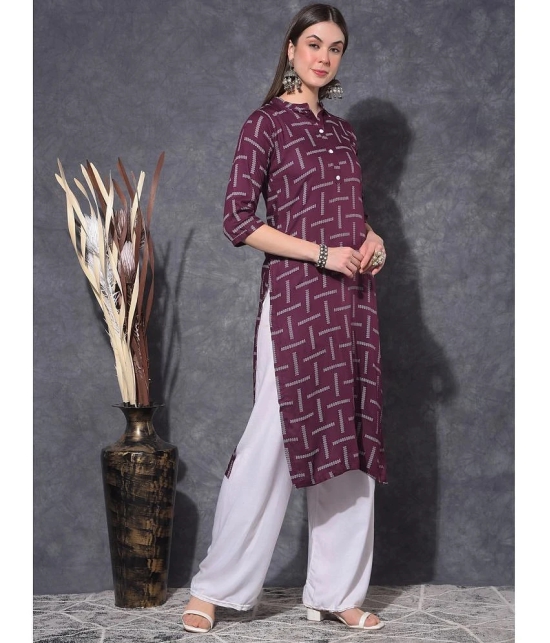 Mamoose Rayon Printed Straight Womens Kurti - Wine ( Pack of 1 ) - None