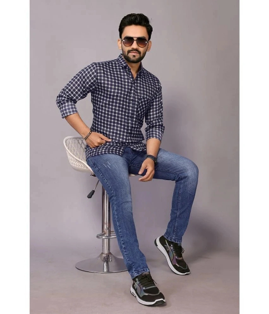 Anand Cotton Blend Regular Fit Checks Full Sleeves Mens Casual Shirt - Blue ( Pack of 1 ) - None