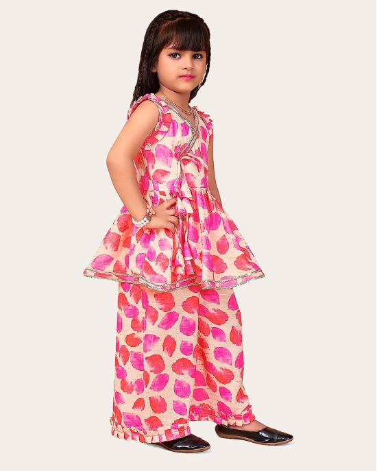 Girls Ethnic Readymade Suit Sleeveless Top Kurta with Palazzo Pant Traditional Clothing Set for Kids-Pink / 3 Years-4 Years