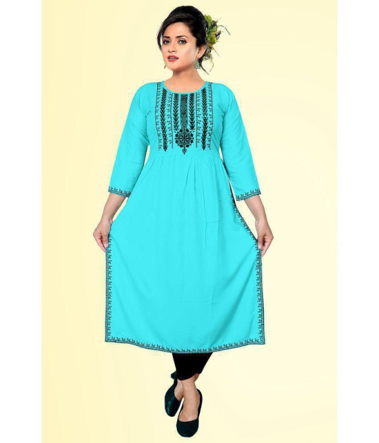 haya fashion - Turquoise Rayon Women's Straight Kurti ( Pack of 1 ) - None