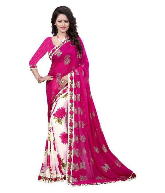 Gazal Fashions Pink,White Chiffon Saree