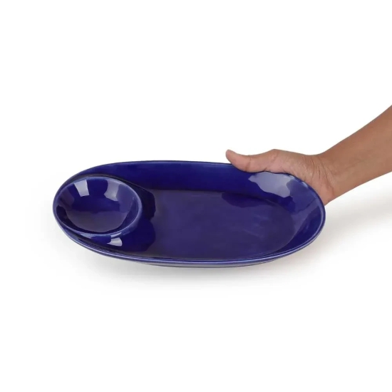 Ceramic Oval Chip and Dip Platter Navy Blue