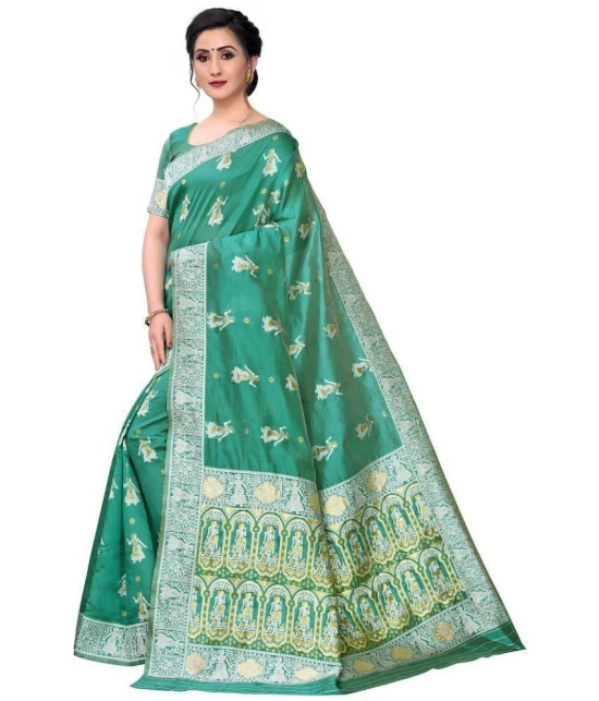 Vbuyz - Green Silk Blend Saree With Blouse Piece (Pack of 1)