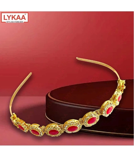 LYKAA Kundan Hair Band Sheeshphool Matha patti Hair Accessories for Women and Girls - 1Pcs (RED) - Red