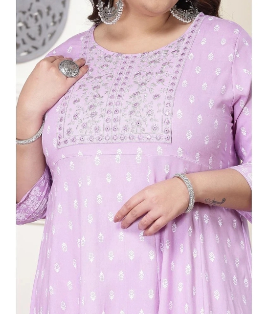 Little More By Stylum Rayon Printed Anarkali Womens Kurti - Lavender ( Pack of 1 ) - None