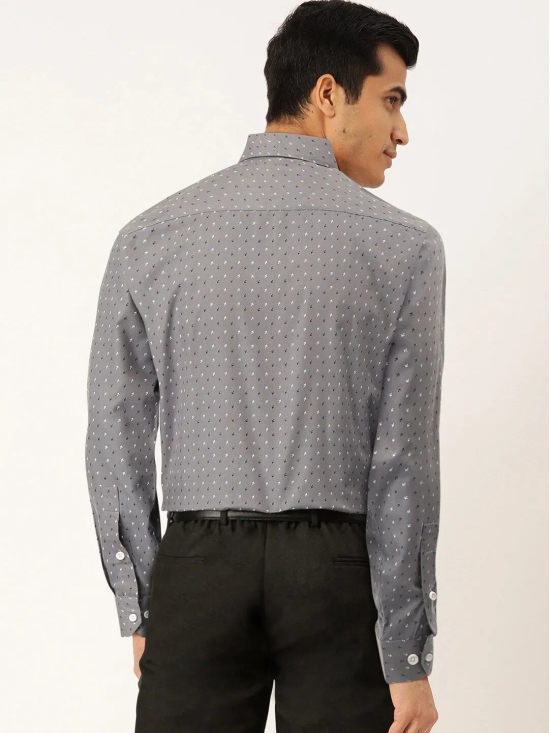 Indian Needle Grey Men's Cotton Printed Formal Shirts-L / Grey