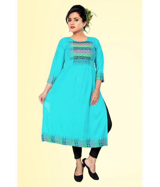 haya fashion - Light Blue Rayon Women's Straight Kurti ( Pack of 1 ) - None