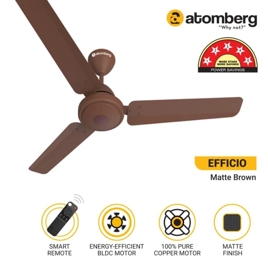 Atomberg Efficio 1200 mm BLDC Motor with Remote 3 Blade Ceiling Fan (Matt Brown, Pack of 1)