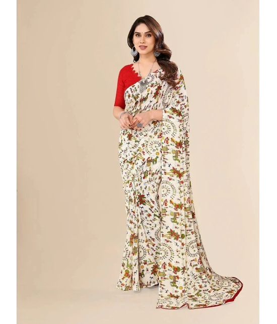 ANAND SAREES Georgette Printed Saree With Blouse Piece - Cream ( Pack of 1 ) - Cream