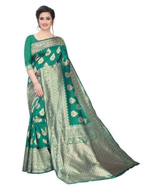 ofline selection Green Jacquard Saree - Single