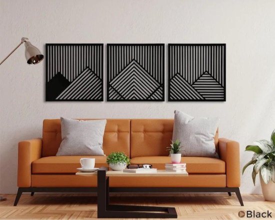 Mountain  geometric wooden wall art-60 x 60 cm (23.6 x 23.6 inches) / Black