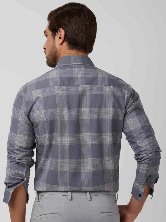 Grey Large Check Slim Fit Casual Shirt