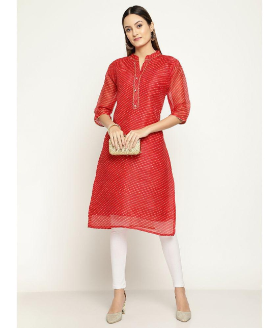 Queenley - Red Silk Women's Straight Kurti ( Pack of 1 ) - None