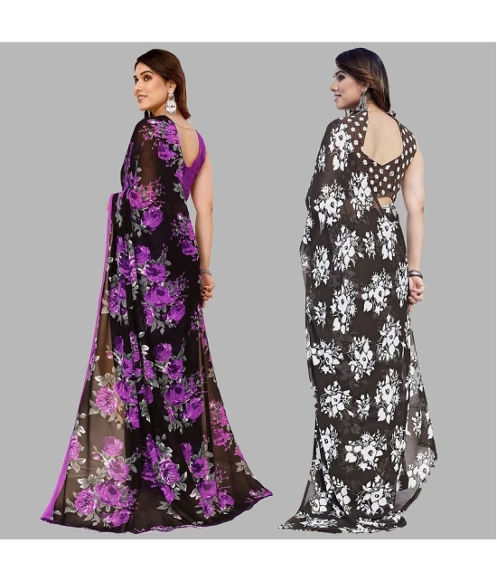 ANAND SAREES Georgette Printed Saree With Blouse Piece - Multicolor ( Pack of 2 ) - Multicolor