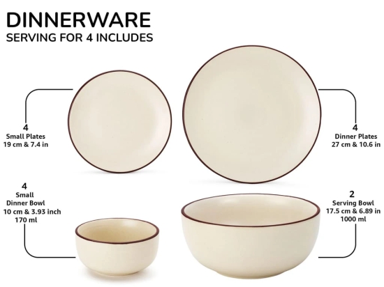 Handcrafted Stoneware Reactive Glaze Ceramic Dinner Set, 14 Pieces Serving for 4, Microwave and Dishwasher Safe, Bone-ash Free, Crockery Set for Dining and Gifting, Off White