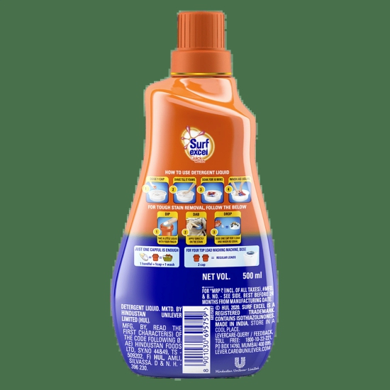 Surf Excel Quick Wash - Liquid, With Super Soak Technology, 500 Ml Bottle